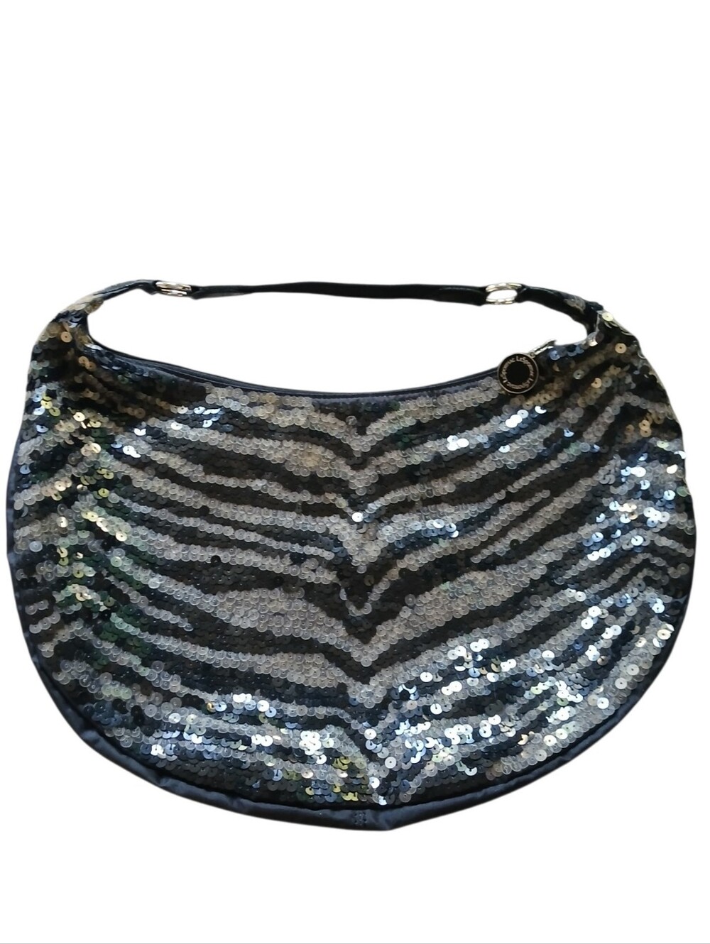 Le Sport Sac Sequin Zebra-Stripe Crescent Shoulder Bag - Black Silver